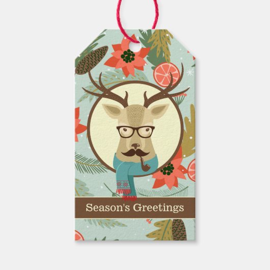 Hipster Deer Kerstmis Cadeaulabel (Voorkant)