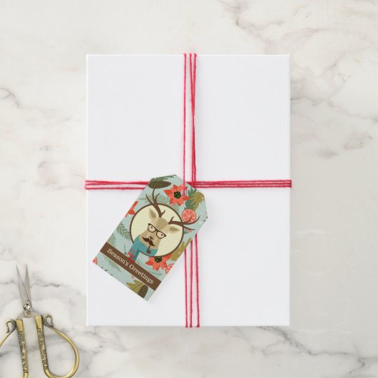 Hipster Deer Kerstmis Cadeaulabel (Met Touw)