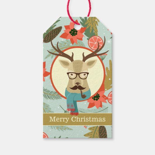 Hipster Deer Kerstmis Cadeaulabel (Voorkant)