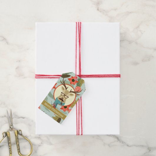 Hipster Deer Kerstmis Cadeaulabel (Met Touw)