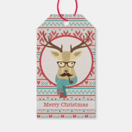 Hipster Deer Kerstmis Cadeaulabel