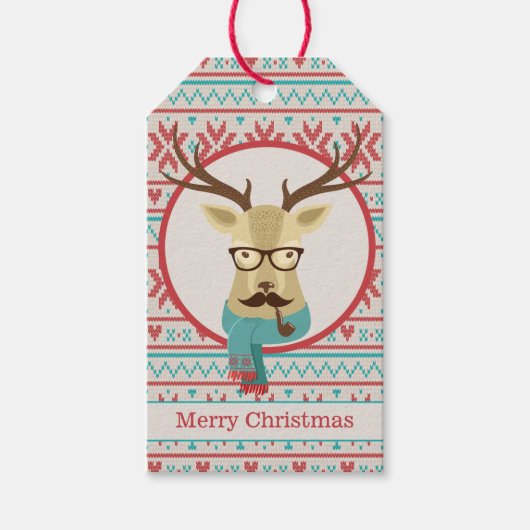 Hipster Deer Kerstmis Cadeaulabel (Voorkant)