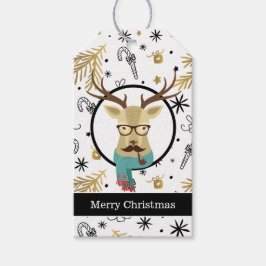 Hipster Deer Kerstmis Cadeaulabel