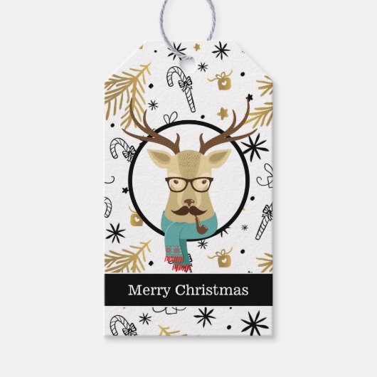 Hipster Deer Kerstmis Cadeaulabel (Voorkant)