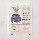 Hipster Deer Ugly Christmas Sweater Uitnodiging (Voorkant)