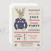 Hipster Deer Ugly Christmas Sweater Uitnodiging (Voorkant / Achterkant)