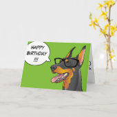 Hipster Dog Birthday Doberman Geek Cartoon Card Kaart (Gele Bloem)