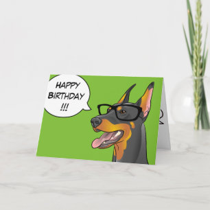 Hipster Dog Birthday Doberman Geek Cartoon Card Kaart
