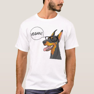 Hipster Dog Geek Doberman zegt Vegan! Personalisee T-shirt