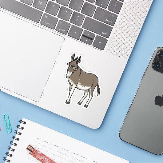 Hipster Donkey Sticker (Laptop met iPhone)