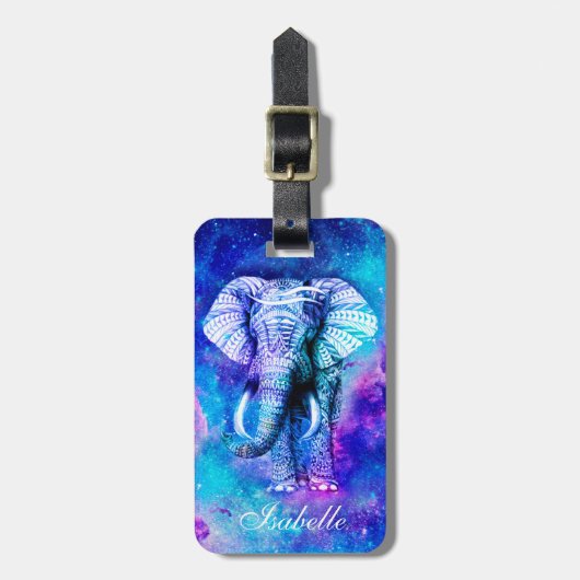 Hipster Elephant Nebula Space. Bagagelabel (Voorkant verticaal)