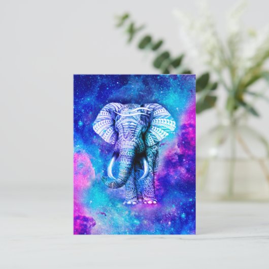 Hipster Elephant Nebula Space Briefkaart (Staand voorkant)