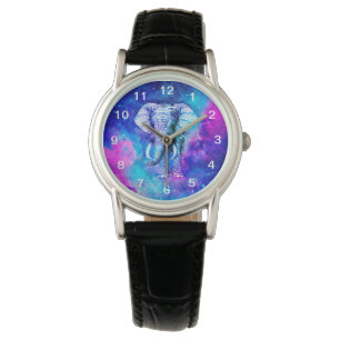 Hipster Elephant Nebula Space Horloge