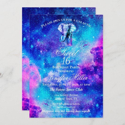 Hipster Elephant Nebula Space. Kaart (Voorkant / Achterkant)