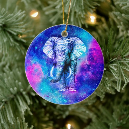Hipster Elephant Nebula Space Keramisch Ornament (Boom)