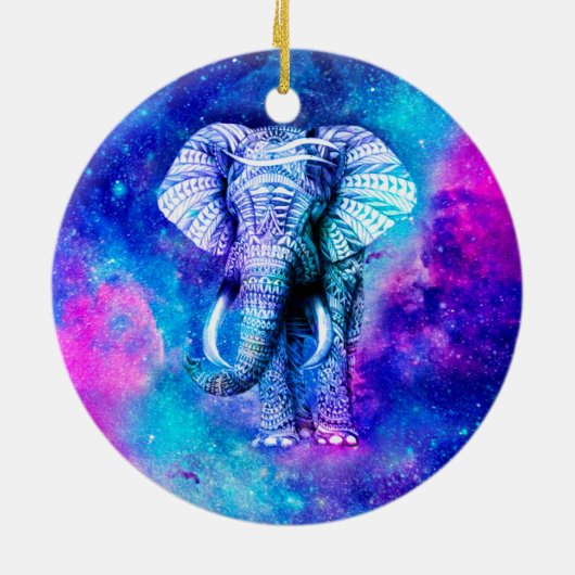Hipster Elephant Nebula Space Keramisch Ornament (Achterkant)