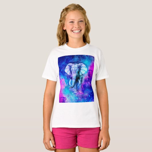 Hipster Elephant Nebula Space T-shirt (Voorkant volledig)