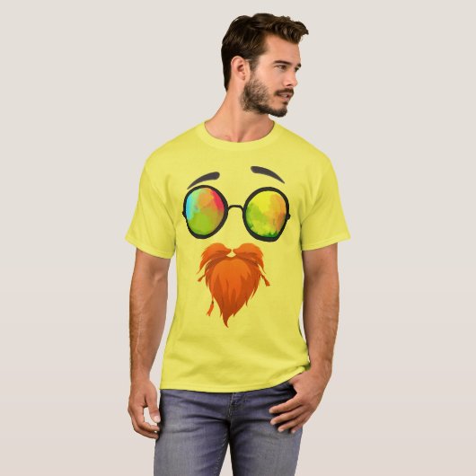 Hipster Face met zonnebril en bil T-Shirt (Voorkant volledig)