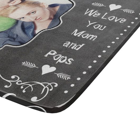 Hipster Familie Foto schoolbord Wij houden van U Snijplank (Hoek)