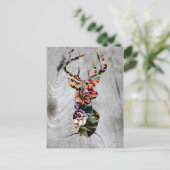 Hipster  Floral Deer Head Silhouette Briefkaart (Staand voorkant)
