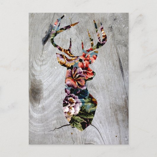 Hipster  Floral Deer Head Silhouette Briefkaart (Voorkant)