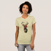 Hipster Floral Deer Head Silhouette T-shirt (Voorkant volledig)
