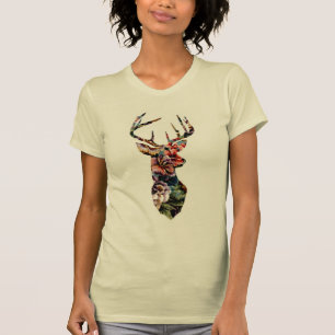 Hipster  Floral Deer Head Silhouette T-shirt