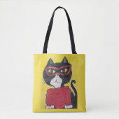 Hipster Folk Art Turtleneck Cat Tote Bag (Voorkant)