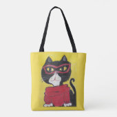 Hipster Folk Art Turtleneck Cat Tote Bag (Achterkant)