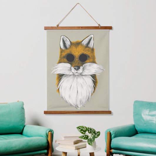 Hipster Fox in zonnebril-illustratie Hangend Wandkleed (Woonkamer)