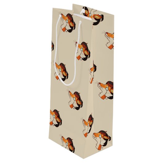 Hipster Fox Wijn Cadeautas (Achterkant Gekanteld)