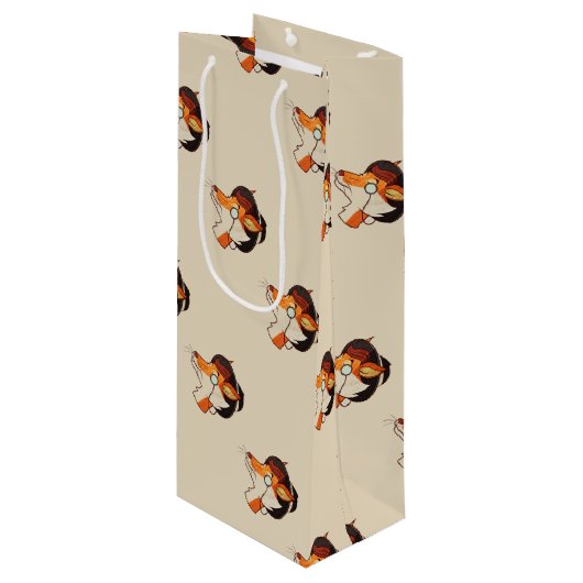 Hipster Fox Wijn Cadeautas (Voorkant Gekanteld)