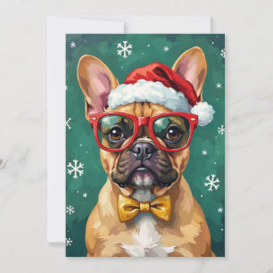Hipster Franse Bulldog Kerstbril Modern  Feestdagenkaart