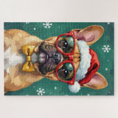 Hipster Franse Bulldog Kerstbril Modern Legpuzzel (Horizontaal)