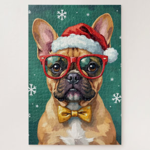 Hipster Franse Bulldog Kerstbril Modern Legpuzzel