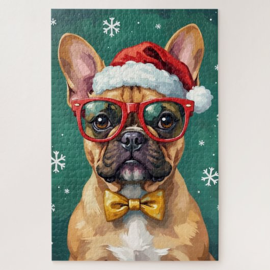 Hipster Franse Bulldog Kerstbril Modern Legpuzzel (Verticaal)