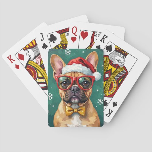 Hipster Franse Bulldog Kerstbril Modern Pokerkaarten (Achterkant)