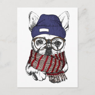 Hipster French Bull Dog Briefkaart