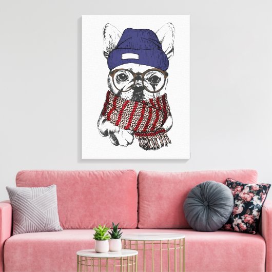 Hipster French Bull Dog Canvas Afdruk (Insitu (Woonkamer))