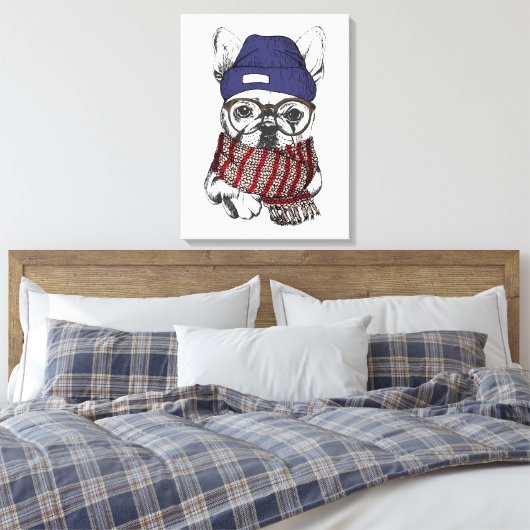 Hipster French Bull Dog Canvas Afdruk (Insitu (Slaapkamer))
