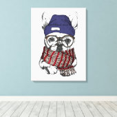 Hipster French Bull Dog Canvas Afdruk (Insitu (Houten vloer))
