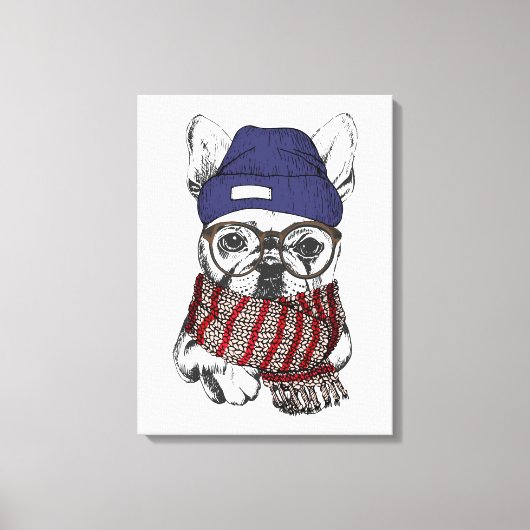 Hipster French Bull Dog Canvas Afdruk (Voorkant)