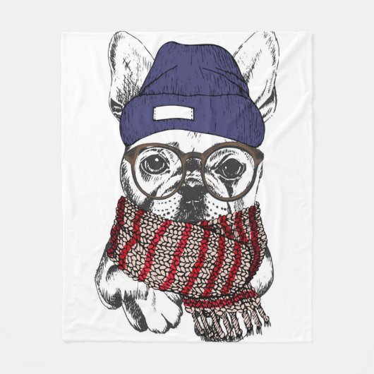 Hipster French Bull Dog Fleece Deken (Voorkant)