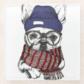 Hipster French Bull Dog Glazen Onderzetter (Voorkant)