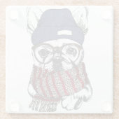 Hipster French Bull Dog Glazen Onderzetter (Achterkant)