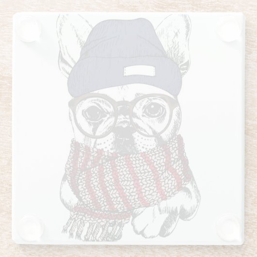 Hipster French Bull Dog Glazen Onderzetter (Achterkant)