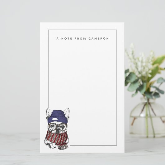 Hipster French Bull Dog | Jouw namen toevoegen Briefpapier (Staand voorkant)