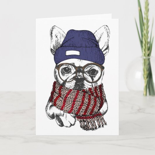Hipster French Bull Dog Kaart (Voorkant)