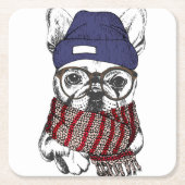 Hipster French Bull Dog Kartonnen Onderzetters (Voorkant)