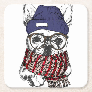 Hipster French Bull Dog Kartonnen Onderzetters